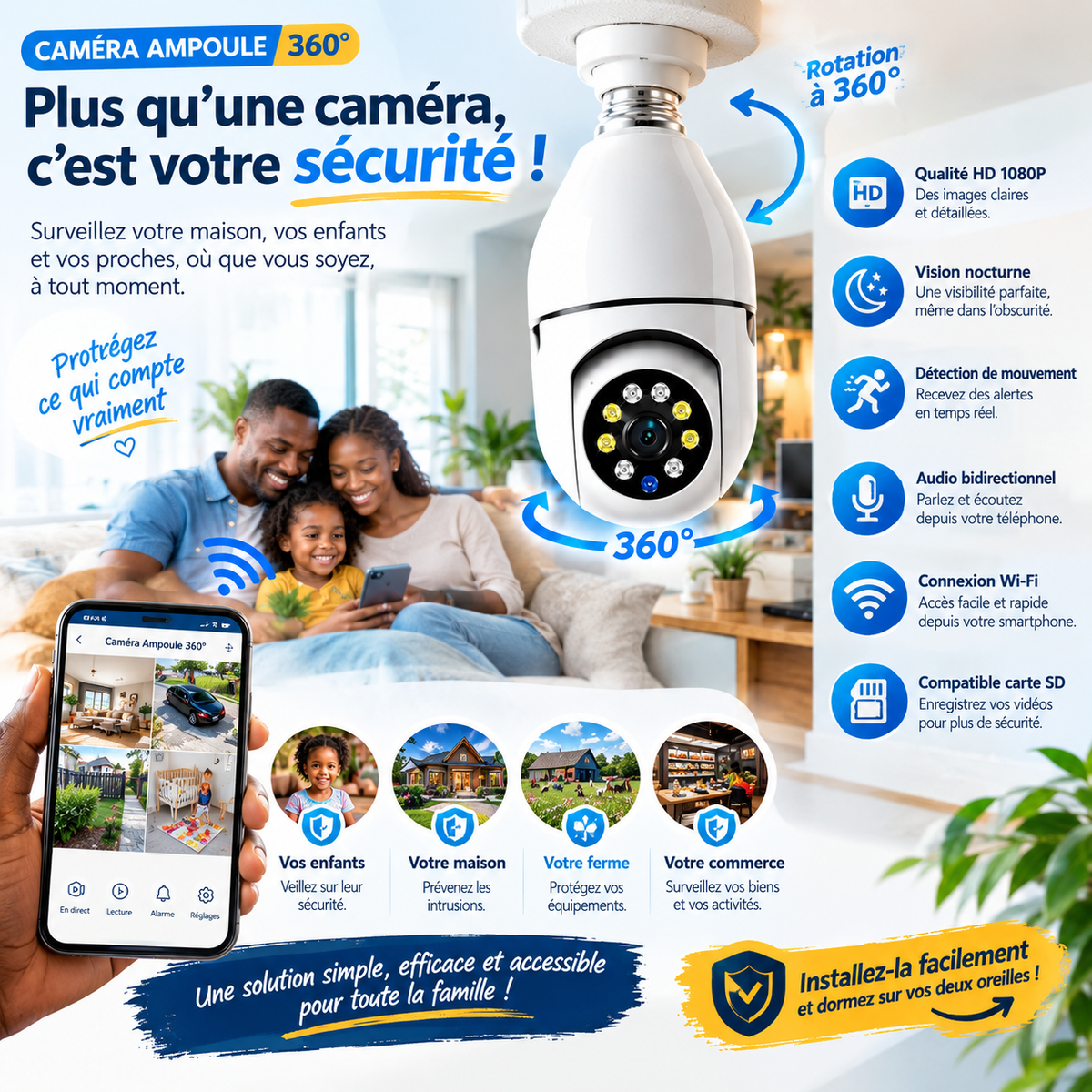 Caméra-ampoule à 360°